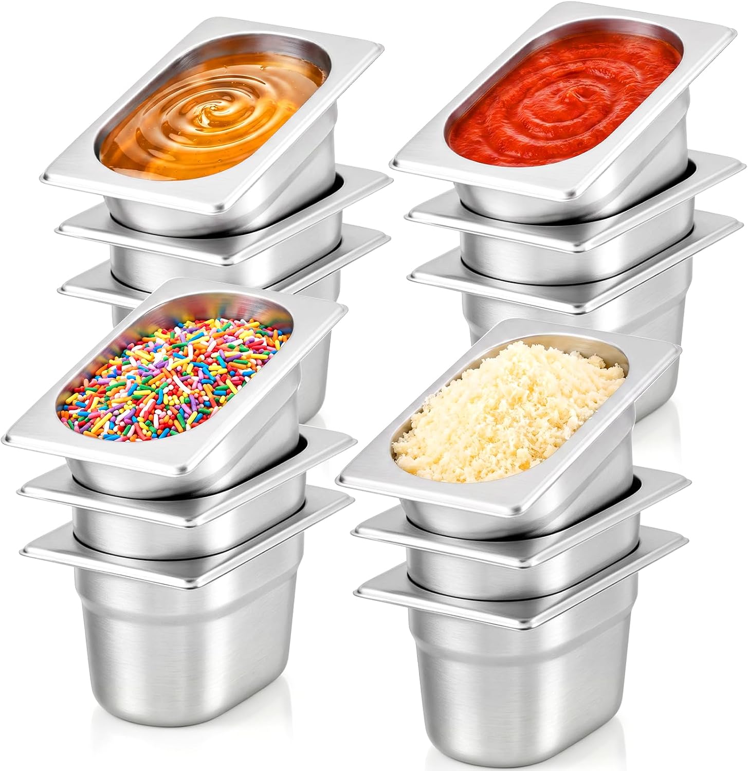 1/9 Size Hotel Pans 4" Deep Stainless Steel Steam Table Pans Set of 12 | Anti-Jam Commercial Food Pans for Bar Condiment Station Buffet Warmer Chafing Dish Catering Restaurant