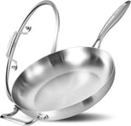 Bzayeat 13-Inch Tri-Ply Stainless Steel Frying Pan with Lid & Detachable Handle - Induction Compatible Skillet, Oven & Dishwasher Safe, Ideal for Frying, Sautéing & Simmering