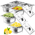 1/6 Size Commercial Hotel Pans, 4" Deep (6 Pack), Stainless Steel Steam Table Pans with Lids, Deep Food Storage Containers for Prep Station, Condiments, Salad Bar Toppings, Anti-Jam Lugs