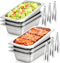 1/3 Size Hotel Pans 2.5" Deep Stainless Steel Steam Table Pans Set of 6 | Includes 6 Serving Tongs | Anti-Jam Food Pans for Buffet Warmer Chafing Dish BBQ Catering Restaurant