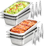 1/3 Size Hotel Pans 2.5" Deep Stainless Steel Steam Table Pans Set of 6 | Includes 6 Serving Tongs | Anti-Jam Food Pans for Buffet Warmer Chafing Dish BBQ Catering Restaurant