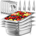 1/2 Half Size Commercial Hotel Pans 4" Deep (4 Pack), Stainless Steel Steam Table Pans with Lids, Anti-Jam Restaurant Food Pans for Baking, BBQ Marinating & Catering Events, Oven Safe, 4 Kitchen Tongs