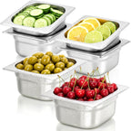1/6 Size Hotel Pans 4" Deep Stainless Steel Steam Table Pans Set of 6 | Anti-Jam Commercial Food Pans for Buffet Warmer Chafing Dish Bar Condiment Catering Restaurant