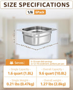 1/6 Size Hotel Pans 4" Deep Stainless Steel Steam Table Pans Set of 6 | Anti-Jam Commercial Food Pans for Buffet Warmer Chafing Dish Bar Condiment Catering Restaurant