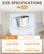 1/9 Size Hotel Pans 4" Deep Stainless Steel Steam Table Pans Set of 12 | Anti-Jam Commercial Food Pans for Bar Condiment Station Buffet Warmer Chafing Dish Catering Restaurant