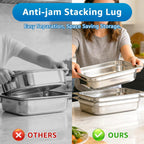 1/3 Size Hotel Pans with Lids | 4" Deep (6 Pack) | 6 Kitchen Tongs | Commercial Stainless Steel Steam Table Pans | Anti-Jam Food Pans for Baking | BBQ Marinating & Catering Events | Oven Safe