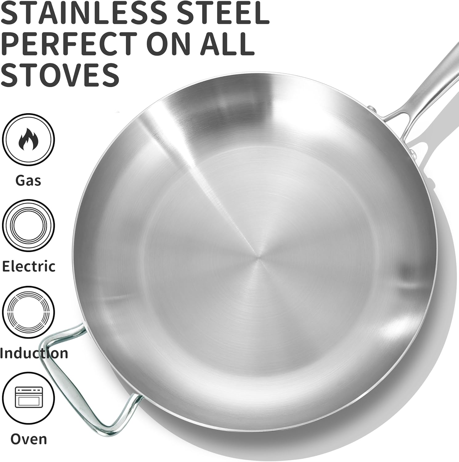 Bzayeat 13-Inch Tri-Ply Stainless Steel Frying Pan with Lid & Detachable Handle - Induction Compatible Skillet, Oven & Dishwasher Safe, Ideal for Frying, Sautéing & Simmering