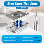 1/1 Full Size Commercial Hotel Pans, 4" Deep (4 Pack), Stainless Steel Steam Table Pans with Lids, Anti-Jam Restaurant Food Pans for Baking, BBQ Marinating & Catering Events, Oven Safe, 4 Kitchen Tongs