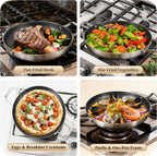 12 Inch Stainless Steel Paella Pan with Lid, Hybrid Ceramic Nonstick Skillet for 2–4 People, Induction Paella Pan for Seafood & Family Meals — Oven-safe Up to 600°F, SGS-certified