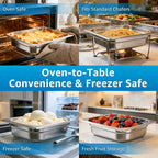 1/2 Half Size Commercial Hotel Pans 4" Deep (4 Pack), Stainless Steel Steam Table Pans with Lids, Anti-Jam Restaurant Food Pans for Baking, BBQ Marinating & Catering Events, Oven Safe, 4 Kitchen Tongs