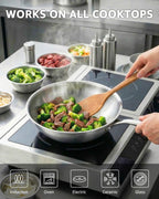 Bzayeat Stainless Steel Wok Pan, 12 Inch Flat Bottom Tri-Ply Uncoated Wok for Stir Fry, Heavy-Gauge Chef Cookware for Induction & Electric Stoves, PFOA/PFOS Free, Detachable Handle